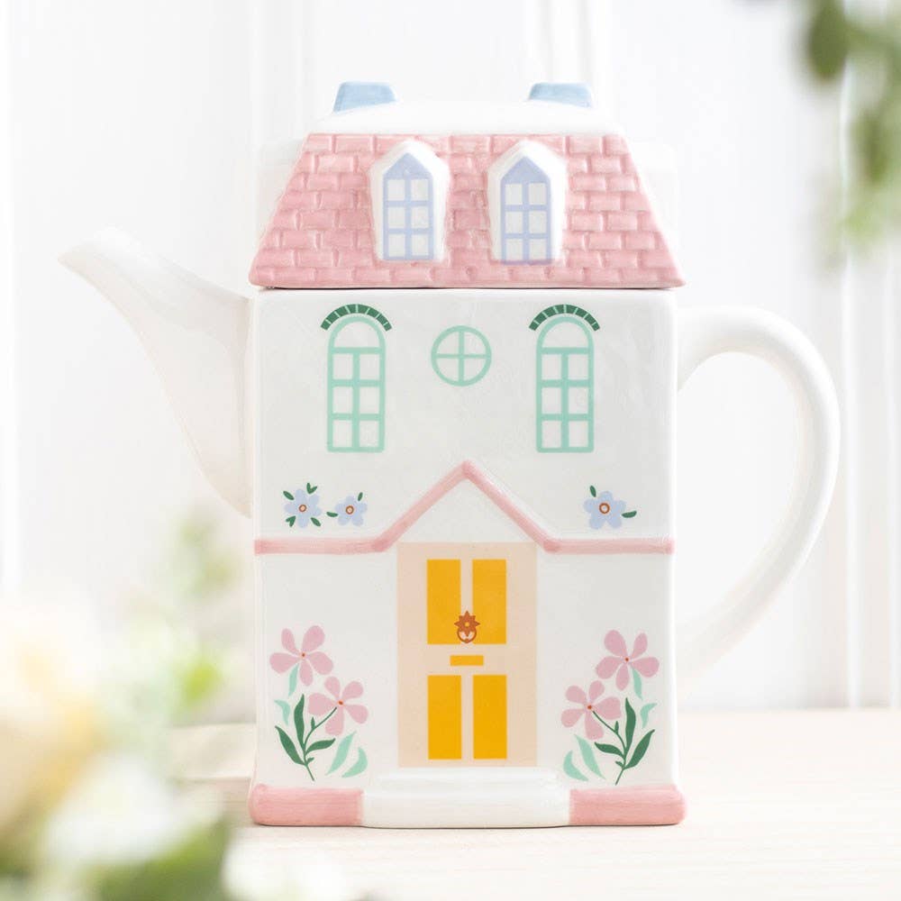 Pastel huis theepot