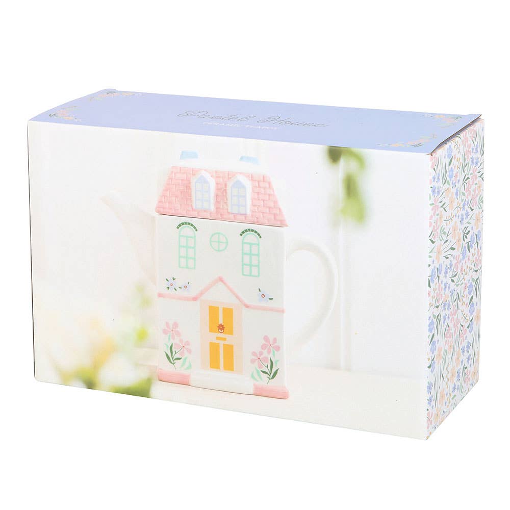 Pastel huis theepot